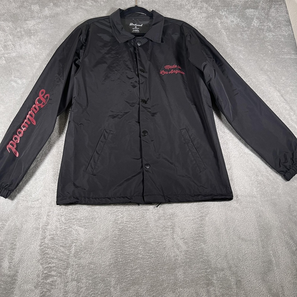 Badwood Windbreaker Jacket Mens Medium Black Coach Snap‎ Button Eyes Los Angeles